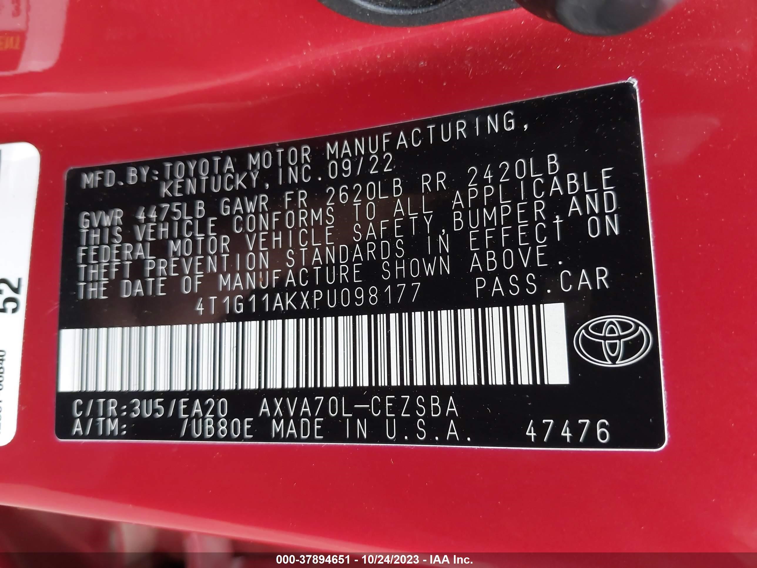 Photo 8 VIN: 4T1G11AKXPU098177 - TOYOTA CAMRY 