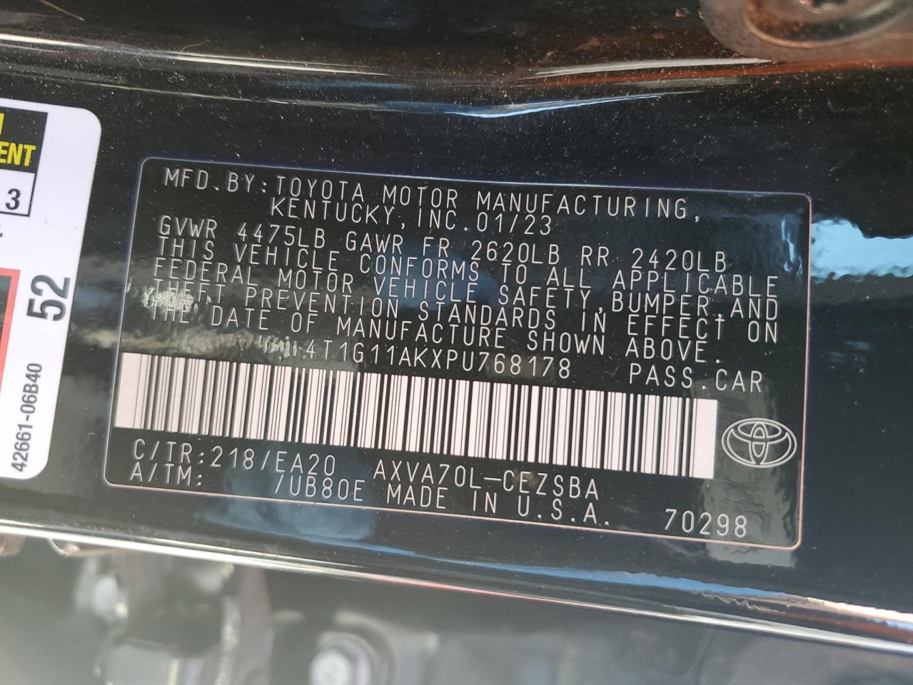 Photo 11 VIN: 4T1G11AKXPU768178 - TOYOTA CAMRY 