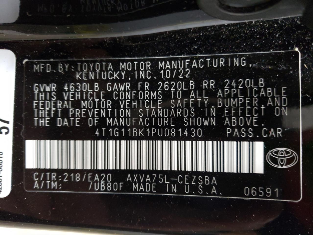 Photo 11 VIN: 4T1G11BK1PU081430 - TOYOTA CAMRY 