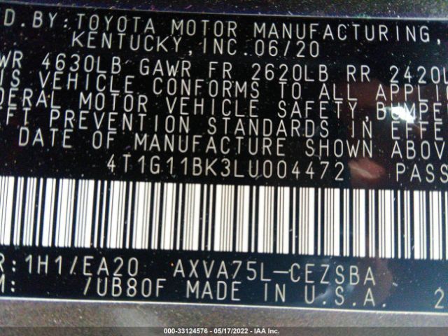 Photo 8 VIN: 4T1G11BK3LU004472 - TOYOTA CAMRY 