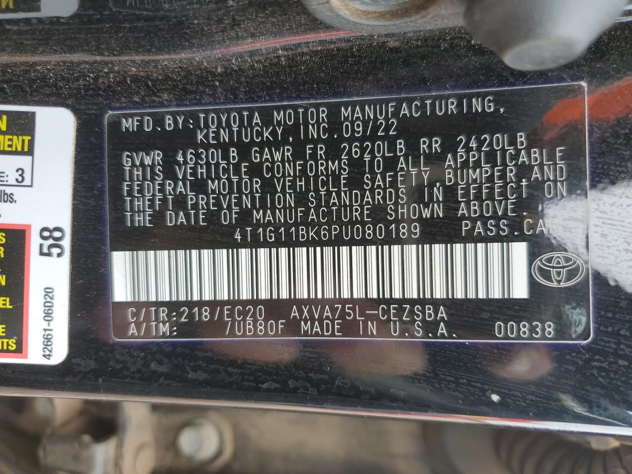 Photo 11 VIN: 4T1G11BK6PU080189 - TOYOTA CAMRY 