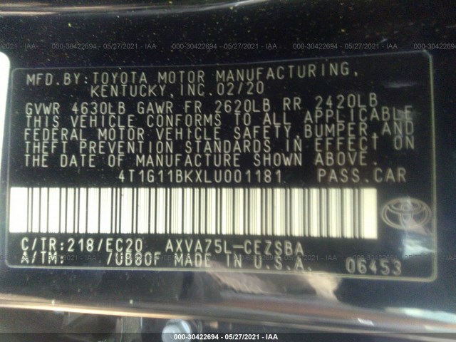 Photo 8 VIN: 4T1G11BKXLU001181 - TOYOTA CAMRY 