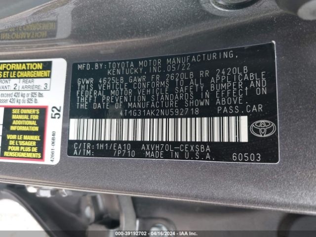 Photo 8 VIN: 4T1G31AK2NU592718 - TOYOTA CAMRY 