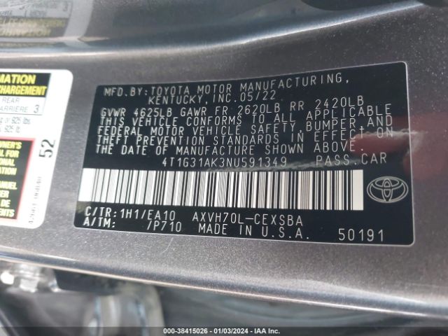 Photo 8 VIN: 4T1G31AK3NU591349 - TOYOTA CAMRY 