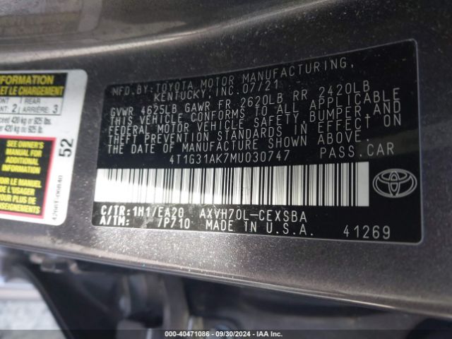 Photo 8 VIN: 4T1G31AK7MU030747 - TOYOTA CAMRY 