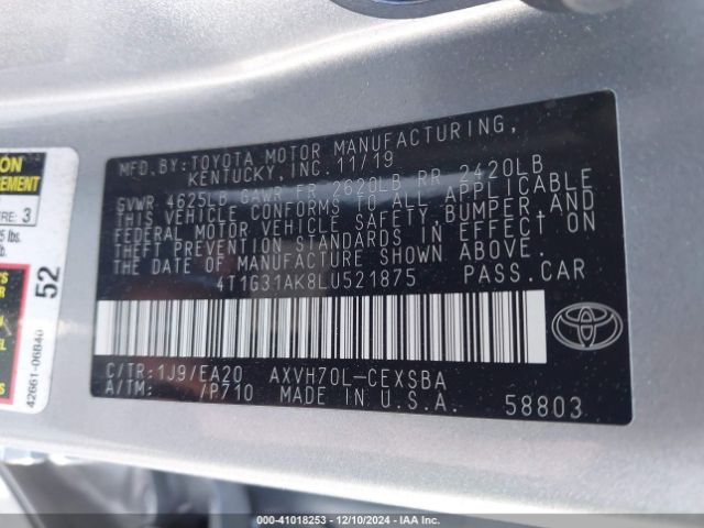 Photo 8 VIN: 4T1G31AK8LU521875 - TOYOTA CAMRY 