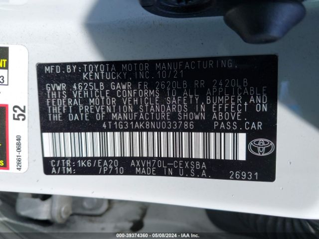 Photo 8 VIN: 4T1G31AK8NU033786 - TOYOTA CAMRY 