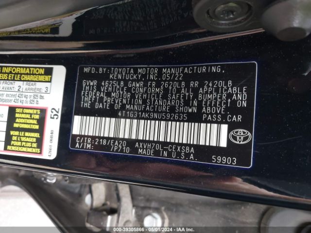 Photo 8 VIN: 4T1G31AK9NU592635 - TOYOTA CAMRY 