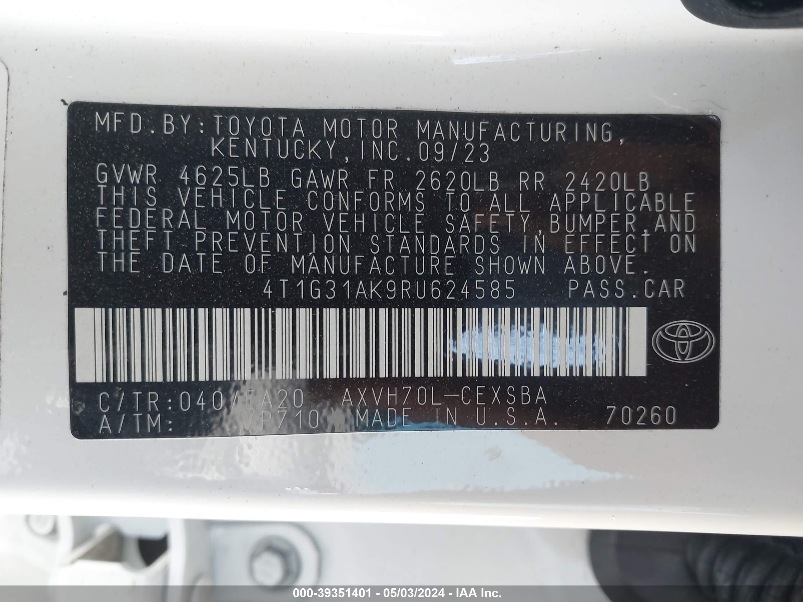 Photo 8 VIN: 4T1G31AK9RU624585 - TOYOTA CAMRY 