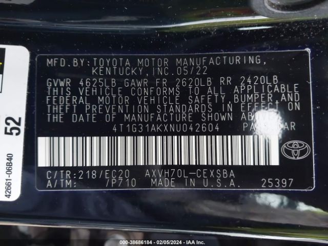 Photo 8 VIN: 4T1G31AKXNU042604 - TOYOTA CAMRY 