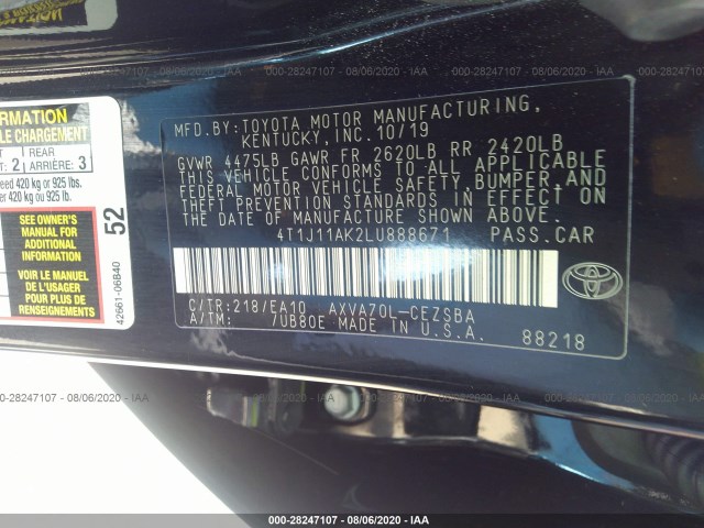 Photo 8 VIN: 4T1J11AK2LU888671 - TOYOTA CAMRY 