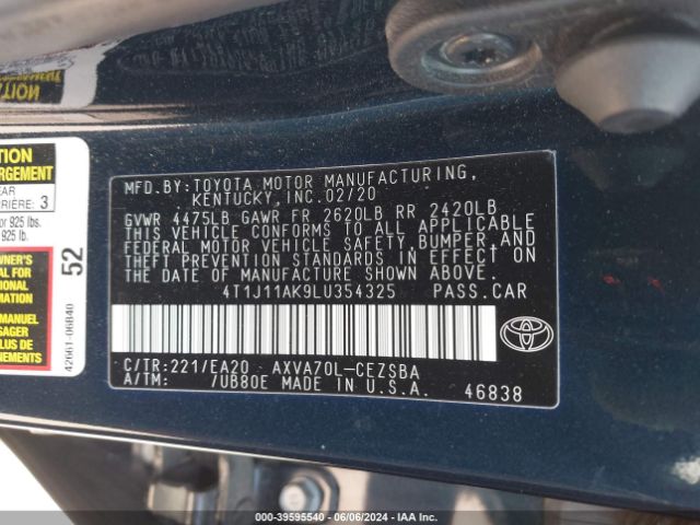 Photo 8 VIN: 4T1J11AK9LU354325 - TOYOTA CAMRY 