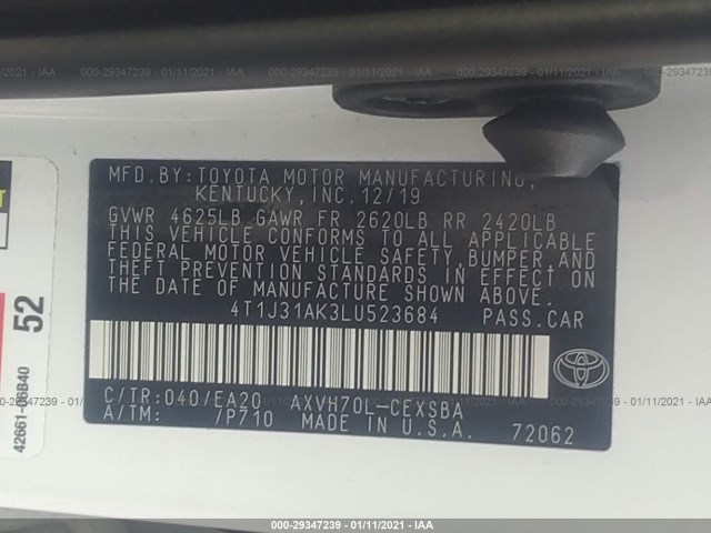 Photo 8 VIN: 4T1J31AK3LU523684 - TOYOTA CAMRY 