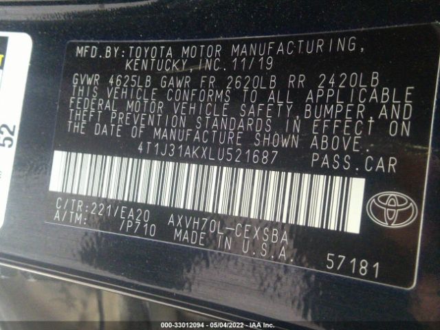 Photo 8 VIN: 4T1J31AKXLU521687 - TOYOTA CAMRY 