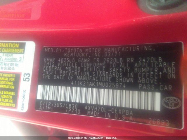 Photo 8 VIN: 4T1K31AK1MU025974 - TOYOTA CAMRY 