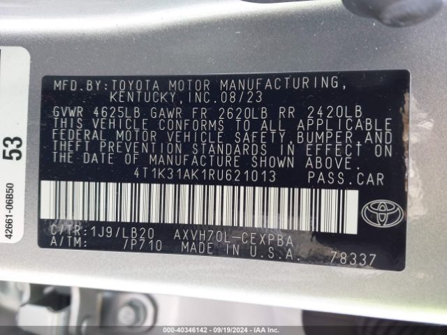 Photo 8 VIN: 4T1K31AK1RU621013 - TOYOTA CAMRY 