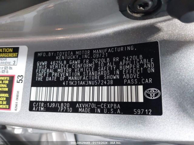 Photo 8 VIN: 4T1K31AK3NU572438 - TOYOTA CAMRY 