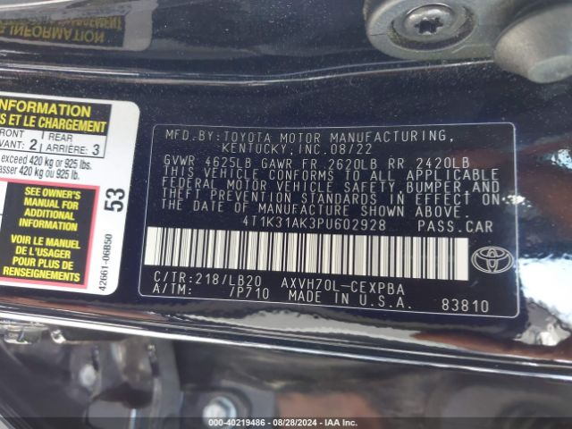 Photo 8 VIN: 4T1K31AK3PU602928 - TOYOTA CAMRY 