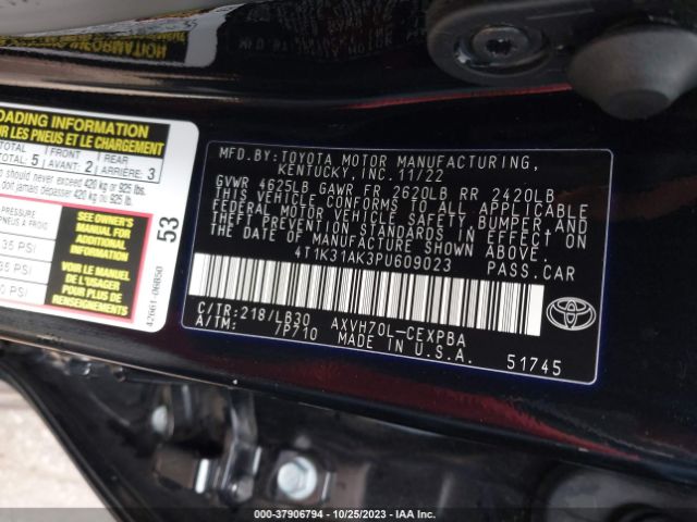 Photo 8 VIN: 4T1K31AK3PU609023 - TOYOTA CAMRY 