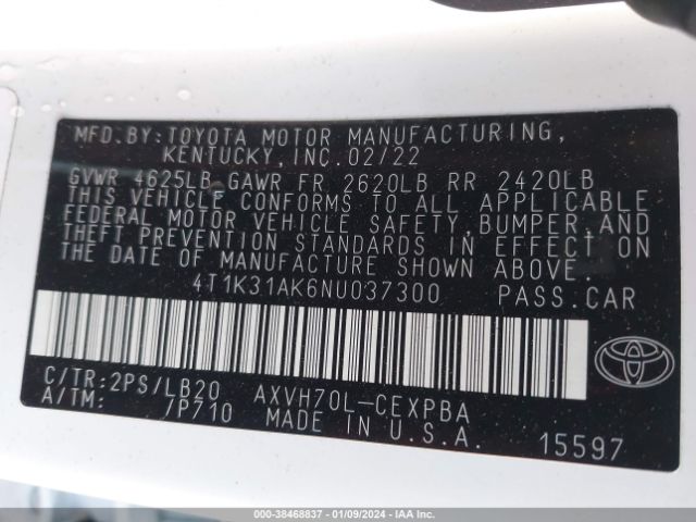 Photo 8 VIN: 4T1K31AK6NU037300 - TOYOTA CAMRY 