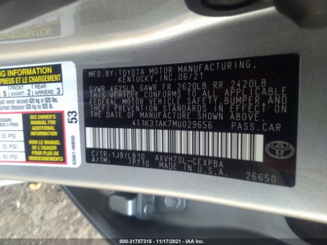 Photo 8 VIN: 4T1K31AK7MU029656 - TOYOTA CAMRY 