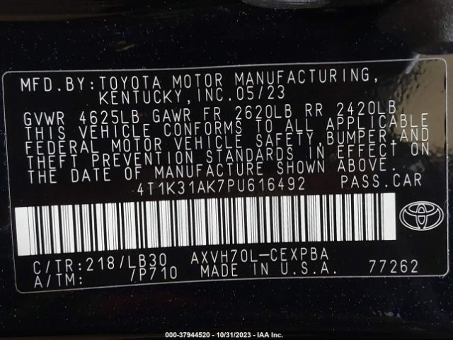 Photo 8 VIN: 4T1K31AK7PU616492 - TOYOTA CAMRY 