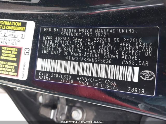 Photo 8 VIN: 4T1K31AK8NU575626 - TOYOTA CAMRY 