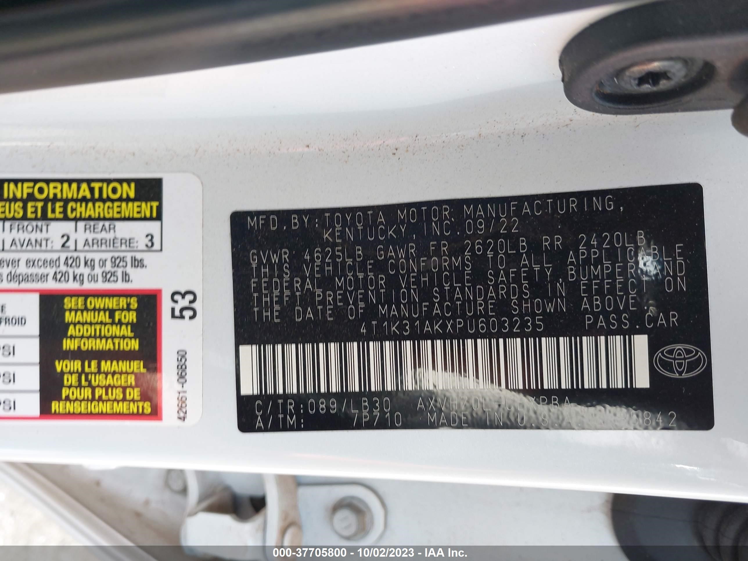 Photo 8 VIN: 4T1K31AKXPU603235 - TOYOTA CAMRY 