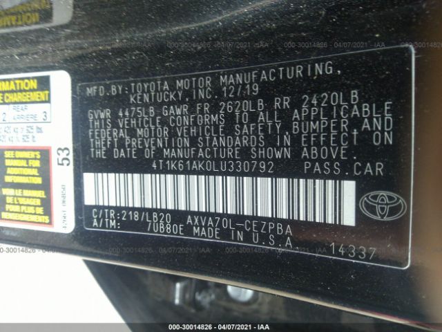 Photo 8 VIN: 4T1K61AK0LU330792 - TOYOTA CAMRY 