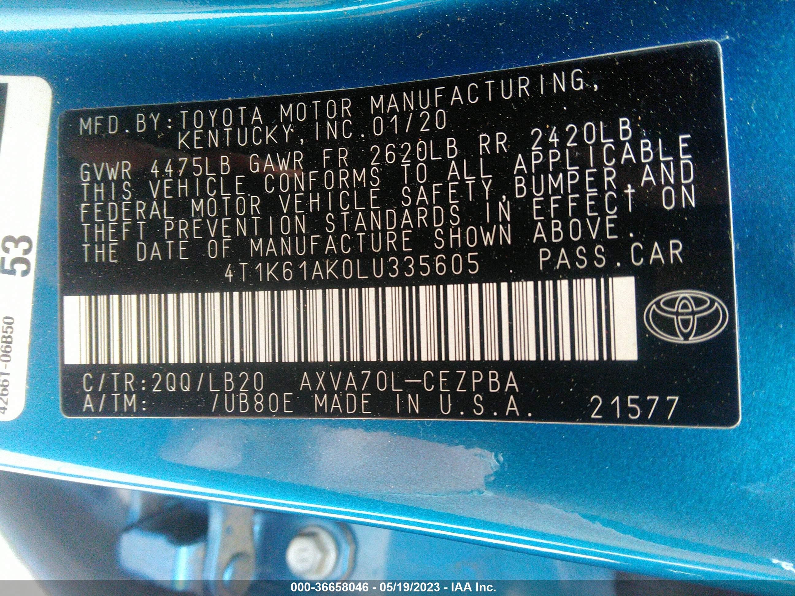 Photo 8 VIN: 4T1K61AK0LU335605 - TOYOTA CAMRY 