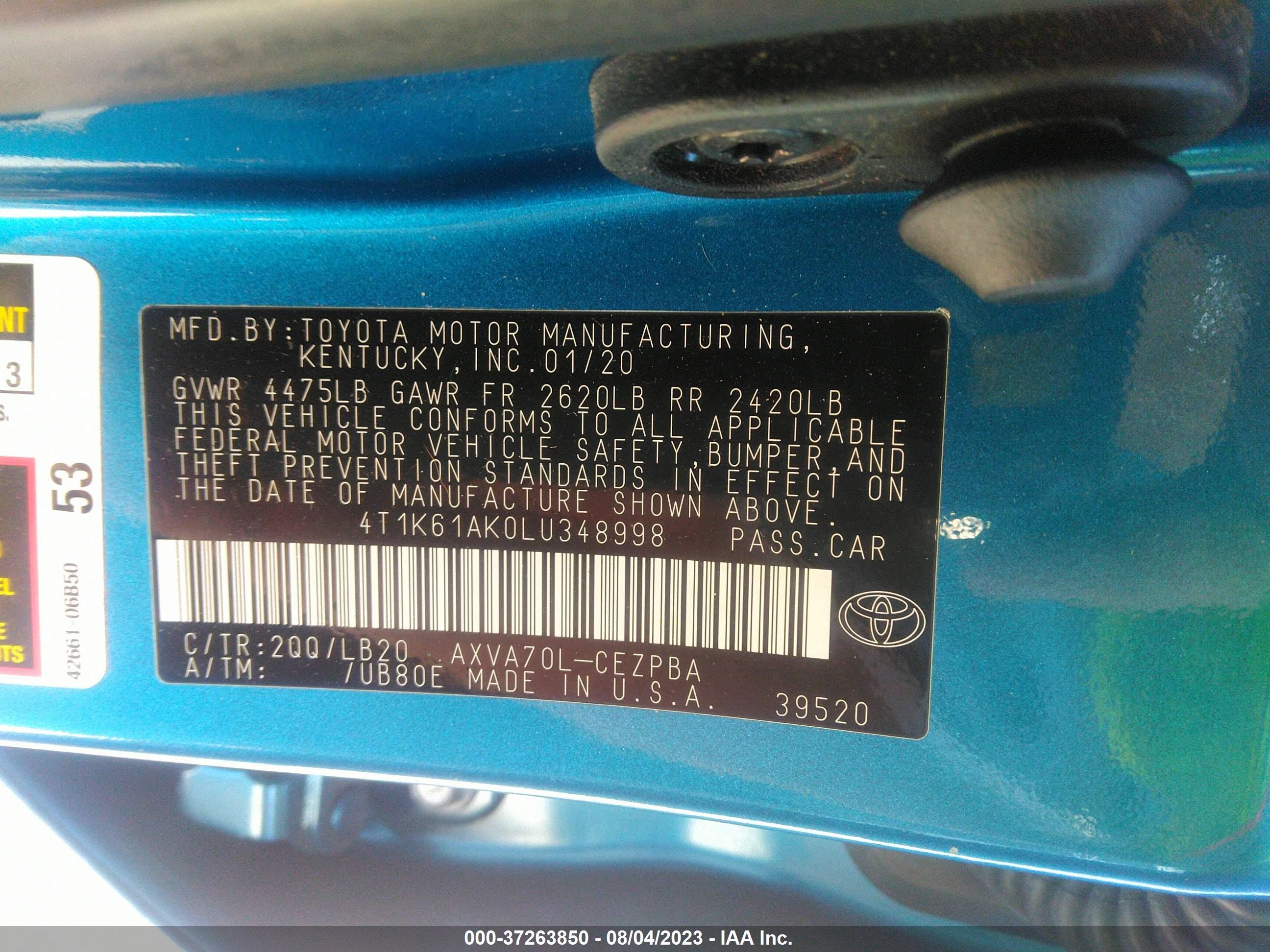 Photo 8 VIN: 4T1K61AK0LU348998 - TOYOTA CAMRY 