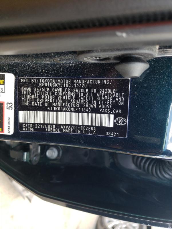 Photo 9 VIN: 4T1K61AK0MU411843 - TOYOTA CAMRY XSE 