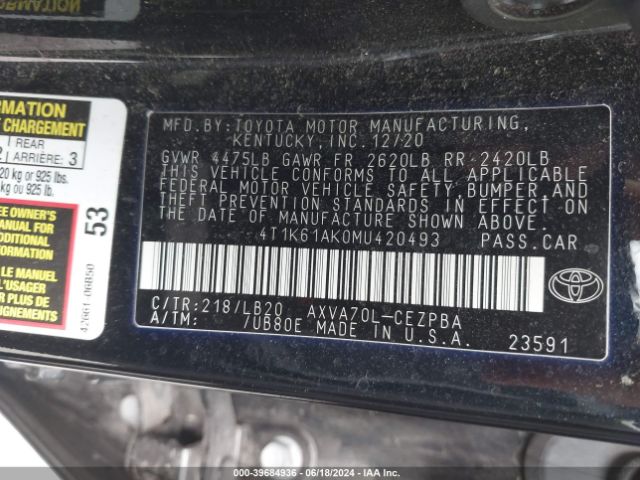 Photo 8 VIN: 4T1K61AK0MU420493 - TOYOTA CAMRY 