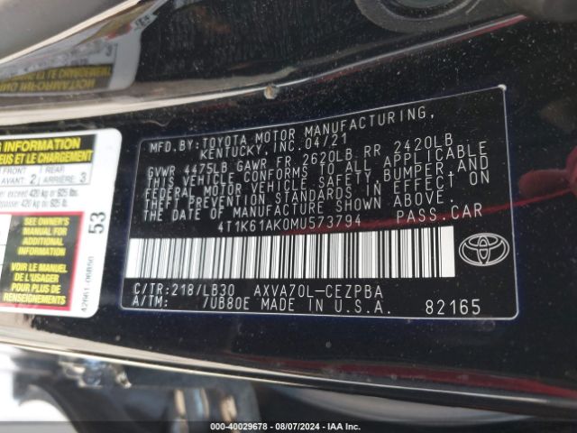 Photo 8 VIN: 4T1K61AK0MU573794 - TOYOTA CAMRY 