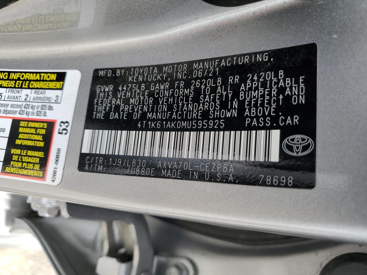 Photo 12 VIN: 4T1K61AK0MU595925 - TOYOTA CAMRY 