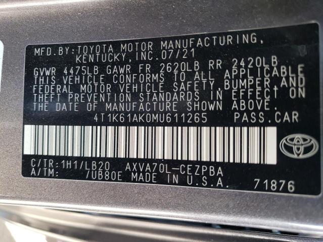 Photo 12 VIN: 4T1K61AK0MU611265 - TOYOTA CAMRY XSE 