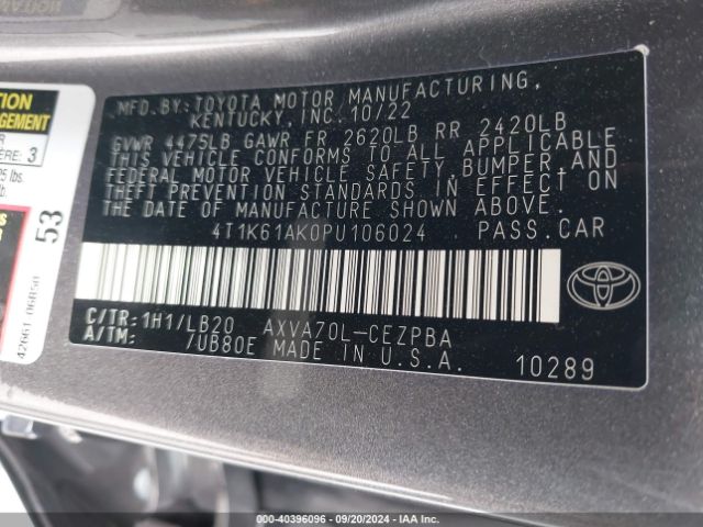 Photo 8 VIN: 4T1K61AK0PU106024 - TOYOTA CAMRY 