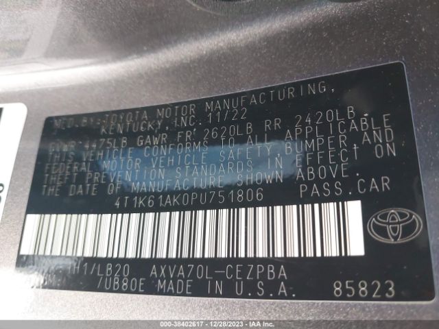 Photo 8 VIN: 4T1K61AK0PU751806 - TOYOTA CAMRY 