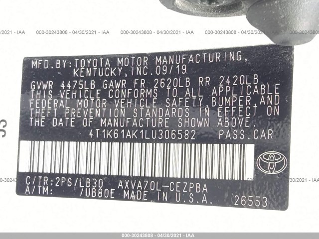 Photo 8 VIN: 4T1K61AK1LU306582 - TOYOTA CAMRY 