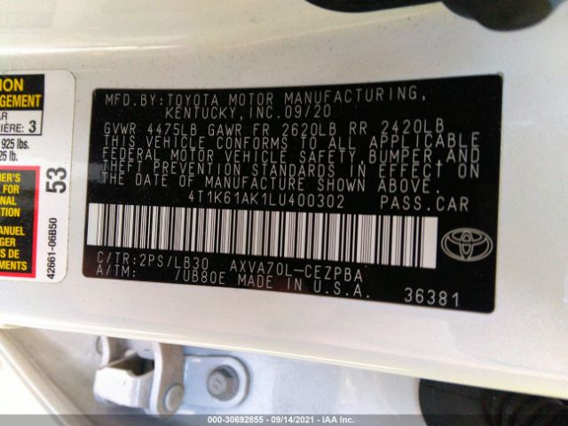 Photo 8 VIN: 4T1K61AK1LU400302 - TOYOTA CAMRY 