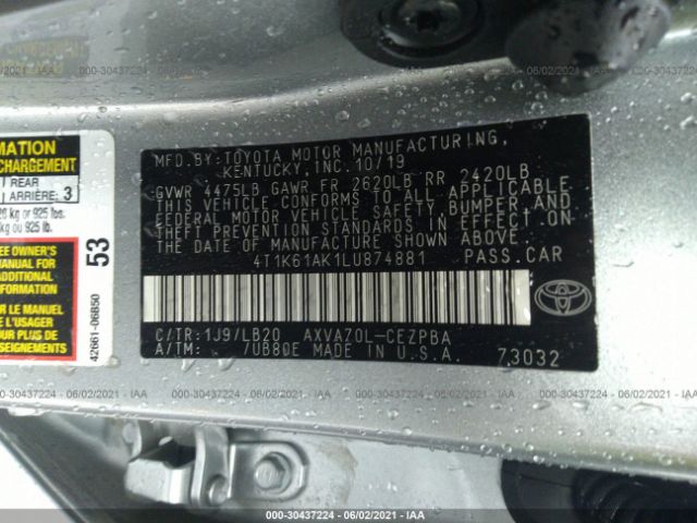 Photo 8 VIN: 4T1K61AK1LU874881 - TOYOTA CAMRY 