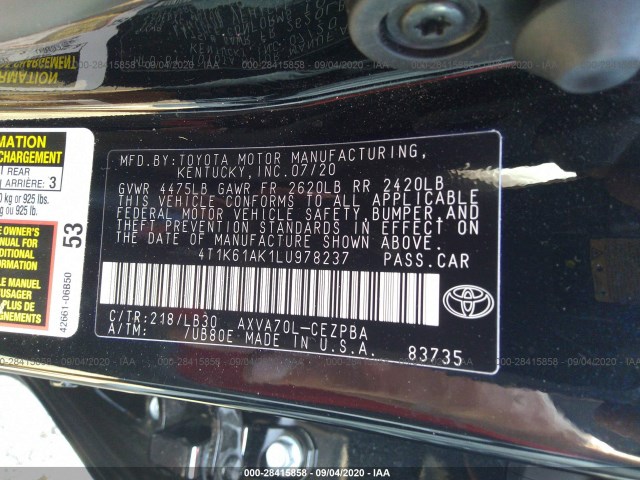 Photo 8 VIN: 4T1K61AK1LU978237 - TOYOTA CAMRY 