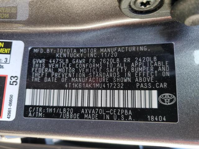 Photo 12 VIN: 4T1K61AK1MU417232 - TOYOTA CAMRY XSE 