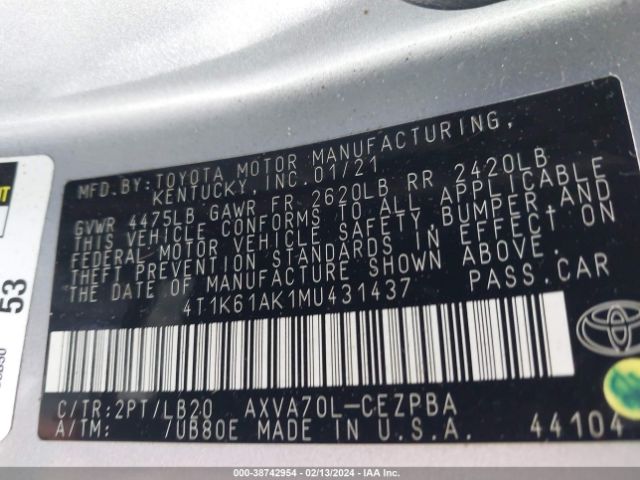 Photo 8 VIN: 4T1K61AK1MU431437 - TOYOTA CAMRY 