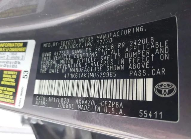 Photo 8 VIN: 4T1K61AK1MU529965 - TOYOTA CAMRY 