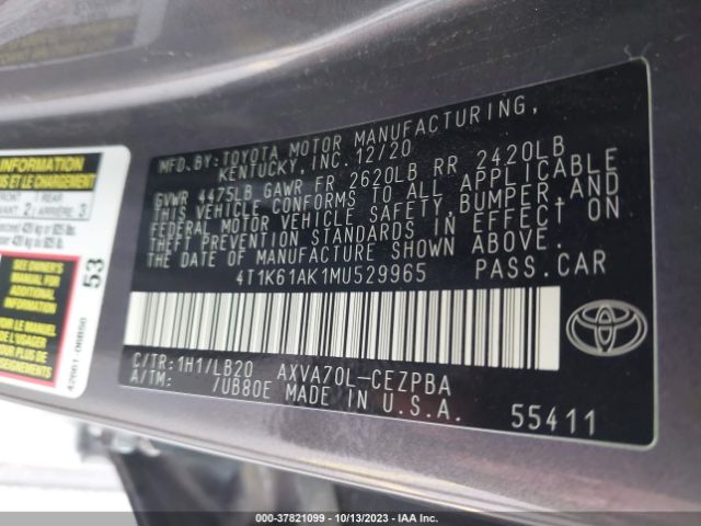 Photo 8 VIN: 4T1K61AK1MU529965 - TOYOTA CAMRY 