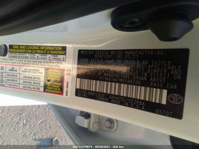 Photo 8 VIN: 4T1K61AK1MU588708 - TOYOTA CAMRY 