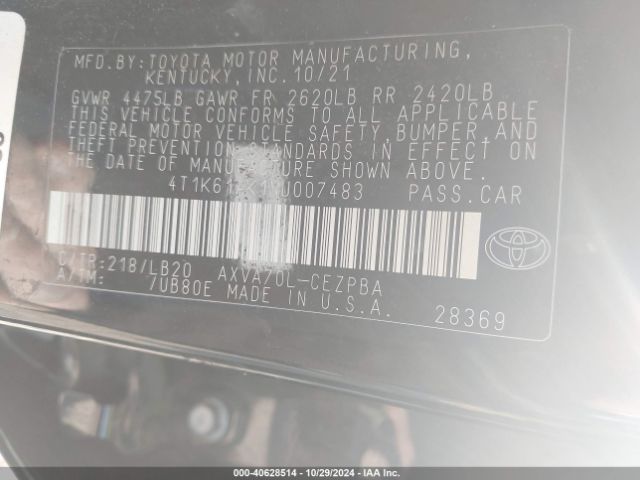 Photo 8 VIN: 4T1K61AK1NU007483 - TOYOTA CAMRY 