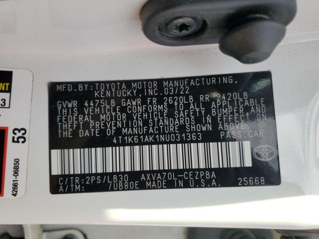 Photo 12 VIN: 4T1K61AK1NU031363 - TOYOTA CAMRY 