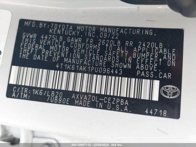 Photo 8 VIN: 4T1K61AK1PU096443 - TOYOTA CAMRY 